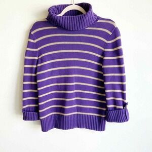 Jones New York Petites Knit Sweater Women's Purple/Gold‎ Turtle Neck PS Comfy